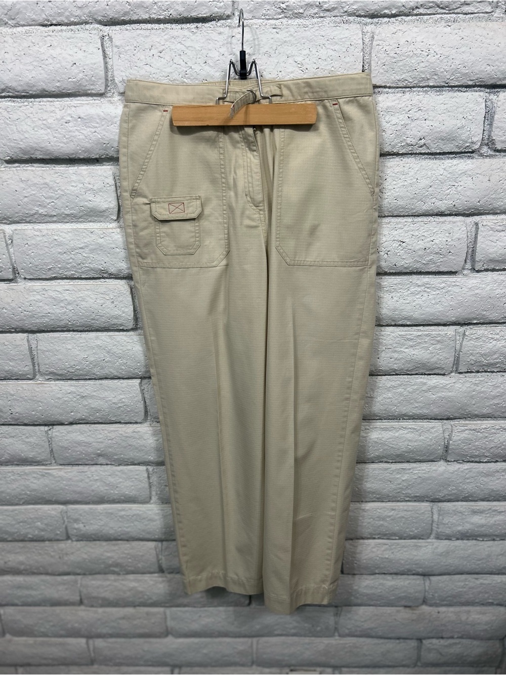 L.L.Bean Beige Straight Leg Casual Pants Women Cotton Polyester Button Pocket